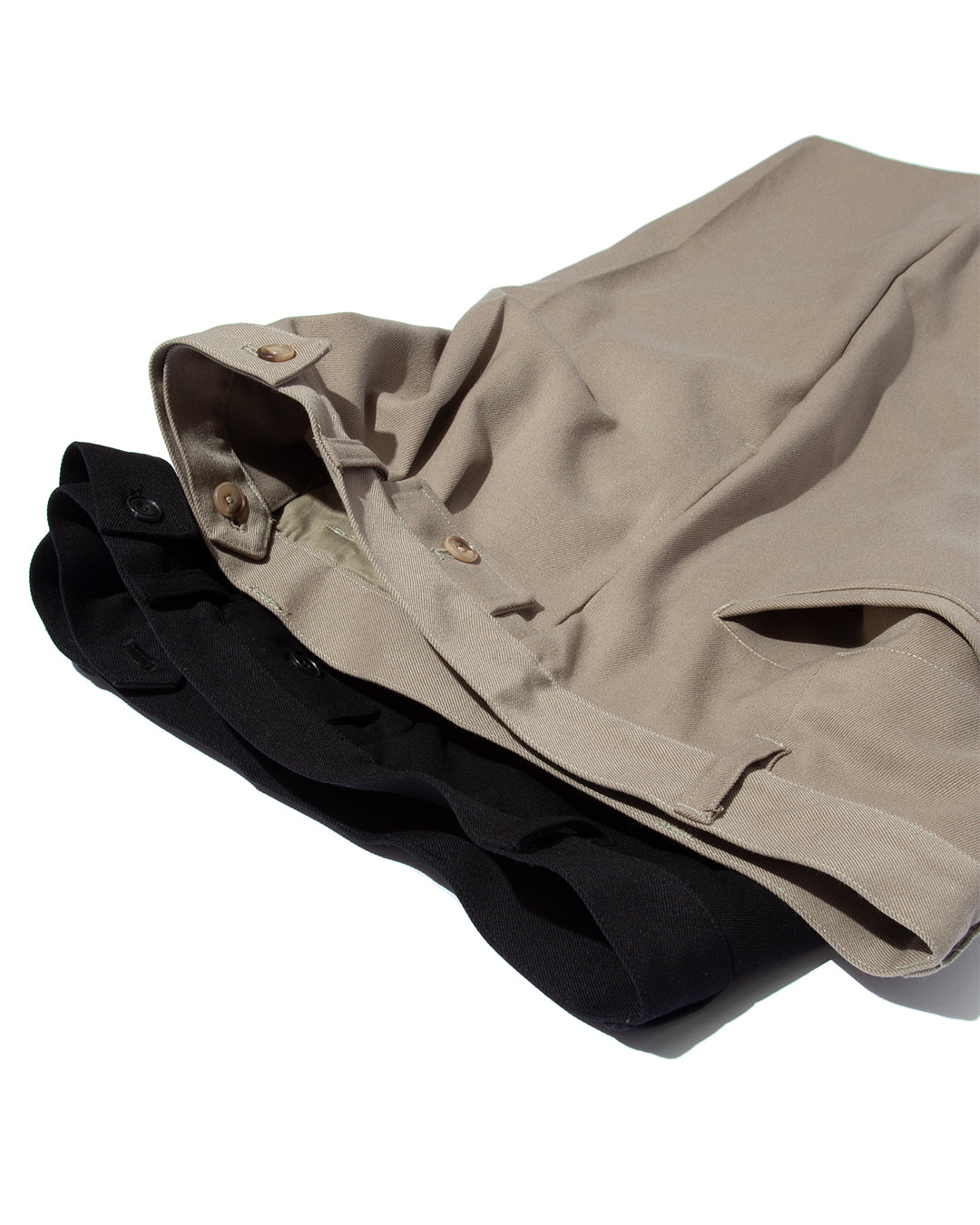 Wool-Blend Twill Tuck Wide Slacks