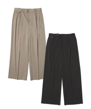 Wool-Blend Twill Tuck Wide Slacks