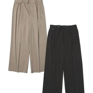 Wool-Blend Twill Tuck Wide Slacks