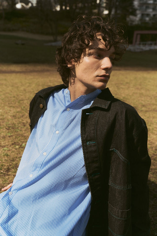【定番商品】Striped Band Collar Shirt -ストライプバンドカラーシャツ-