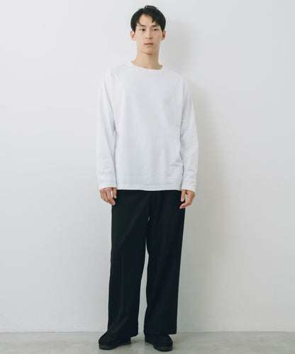 Wool-Blend Twill Tuck Wide Slacks