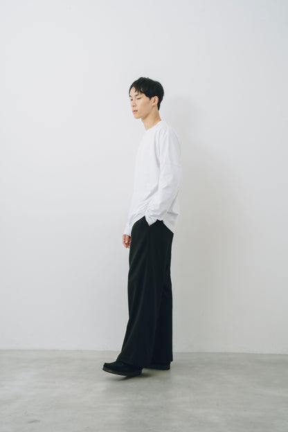 Wool-Blend Twill Tuck Wide Slacks