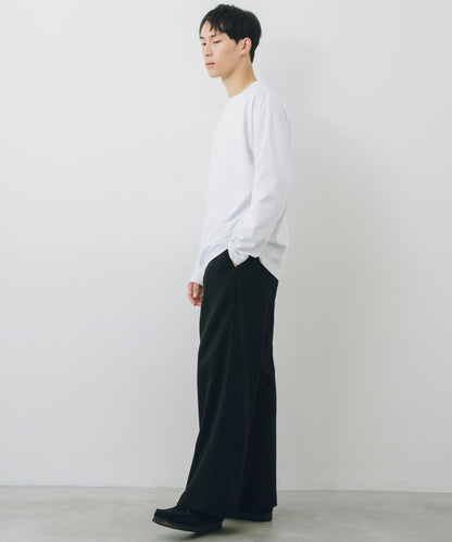 Wool-Blend Twill Tuck Wide Slacks