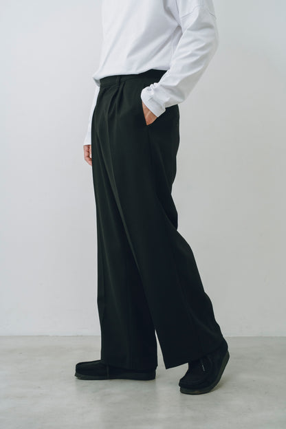 Wool-Blend Twill Tuck Wide Slacks