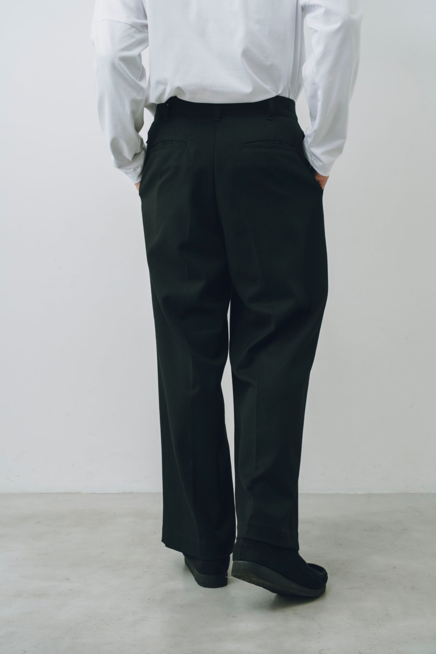 Wool-Blend Twill Tuck Wide Slacks