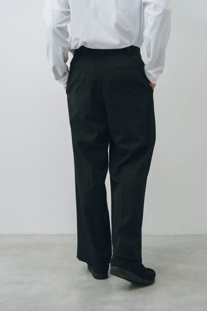 Wool-Blend Twill Tuck Wide Slacks
