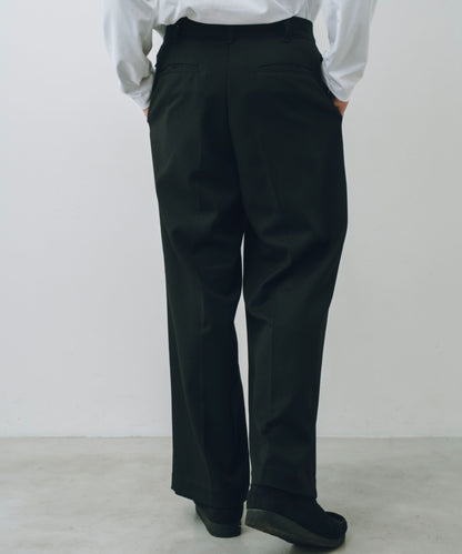 Wool-Blend Twill Tuck Wide Slacks