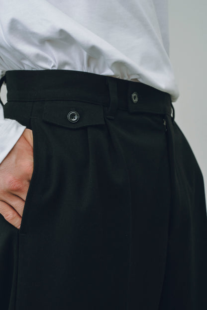 Wool-Blend Twill Tuck Wide Slacks