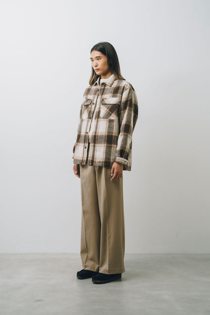 Wool-Blend Twill Tuck Wide Slacks