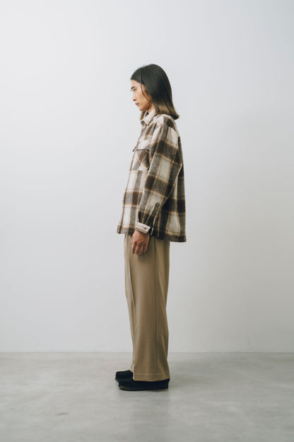 Wool-Blend Twill Tuck Wide Slacks